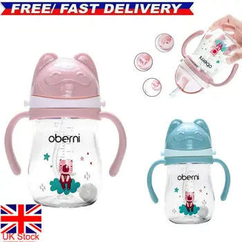 

UK Children Plastic Drinking Cup Leak Proof Sports Water Bottle w/Straws Kids