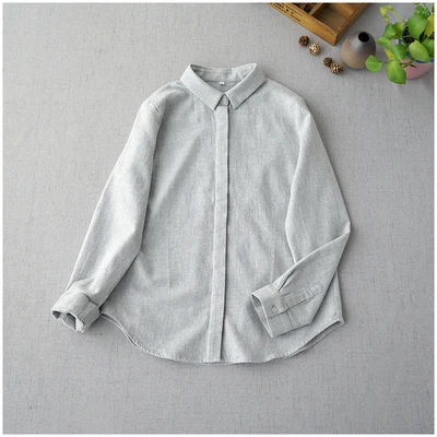 Spring Autumn New Arrivals Women Casual Brief All-match Loose Plus Size Comfortable Soft Cotton Shirts/Blouses 4 Colors - Цвет: Серый