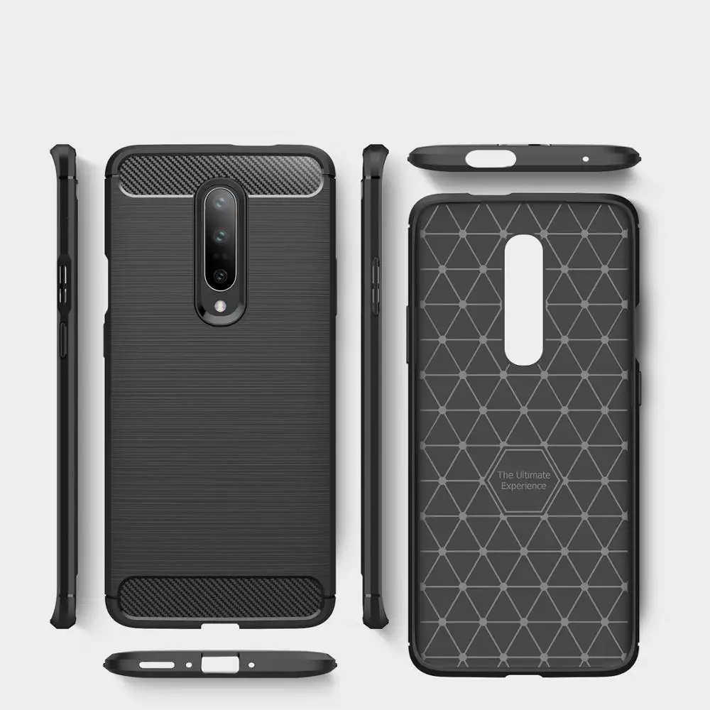cheap Rugged Armor Soft TPU Case for OnePlus 7 Pro 6 6T 5 5T Case Resilient Silicone Carbon Fiber Brushed Shockproof Full Cover