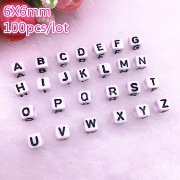 

100pcs/lot A-Z White Alphabet/ Letter Acrylic Cube Beads For DIY Jewelry Making 6x6mm(1/4"x1/4")