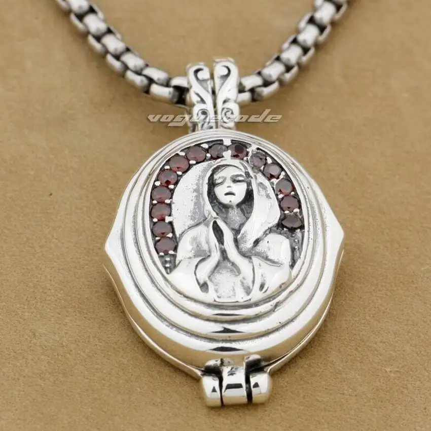 Openable Virgin 925 Sterling Silver Mary JESUS Red CZ Stone Mens Biker Rock Punk Pendant 9F006 | Украшения и аксессуары