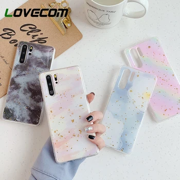 

LOVECOM Phone Case For Huawei P30 P20 Mate 20 Pro Honor 20 9X 8X Nova 4e 5 Gold Foil Gradient Marble Soft Epoxy Back Cover Gifts