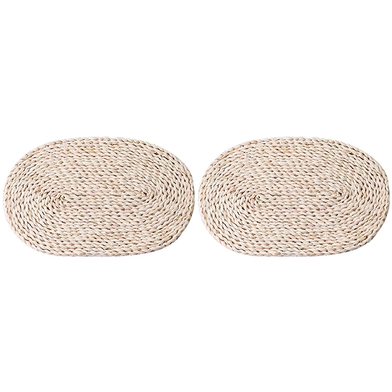 

2 Pieces Of Corn Stalk Woven Placemat On The Table, Oval Table Mat, Natural Straw Weave, Hand-Woven Placemat (30X45Cm))