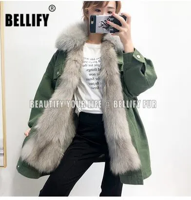 

Autumn and Winter Women's real fox fur lined Jackets Parkas Female plush Outwear Warm Jacket
