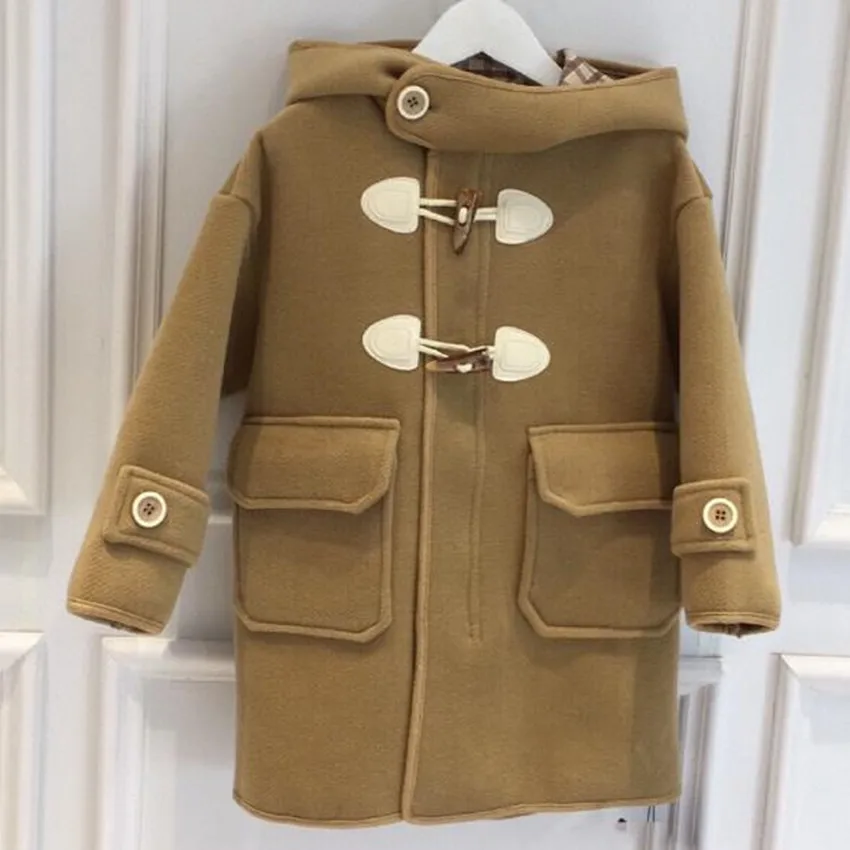 

Baby girls boys winter England style Horn button woolen overcoat kids children vintage wool blends coat
