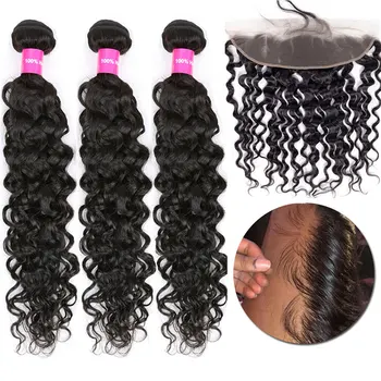 

Ably Brazilian Water Wave Bundles With Frontal Non Remy Human Hair Bundles With Closure 13x4 Lace Frontal Closure With Bundles