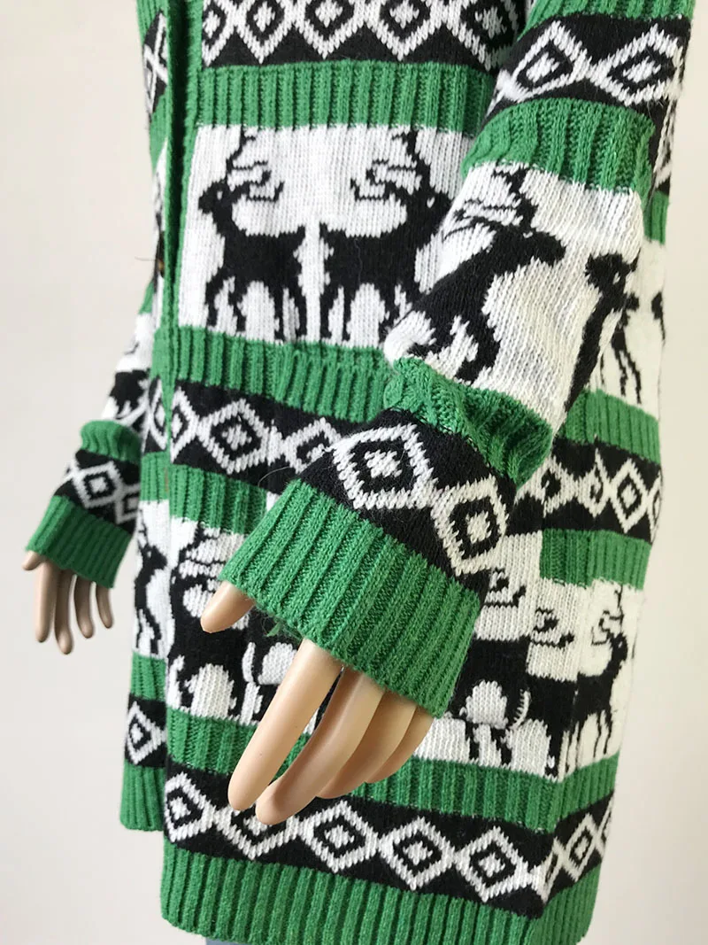 LOGAMI женский Рождественский пуловер длинный кардиган с карманом оленя вязаный осенне-зимний свитер-накидка