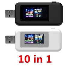 Testeur USB 10 en 1, voltmètre numérique DC, ampèremètre, tension de courant, ampèremètre, détecteur, batterie d'alimentation, indicateur de chargeur