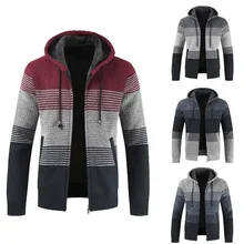 Coat Autumn New New Men's Sweater Winter Thick Warm Hooded Stripe Wool Sweaters Cardigan Jumpers Zipper Fleece Coat Men Hombre