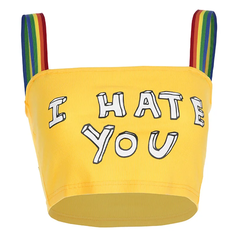 

2019 Rainbow knit halter vest lady letter printing I HATE YOU Low-cut base sling new tank top sexy tops Sexy & Club