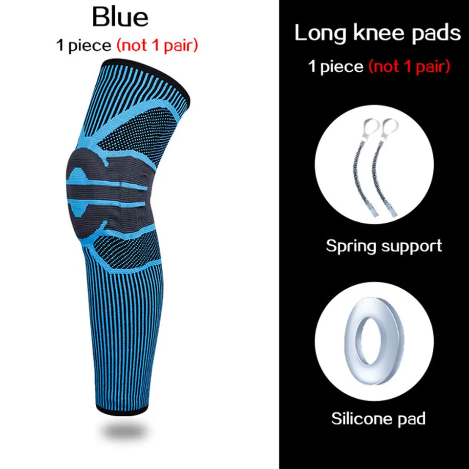 1PC Basketball Knee Pad Silicon Padded Elastic Kneepad Compression Sleeve Patella Brace Kneepad for Volleyball Support Protector - Цвет: 1pcs long blue
