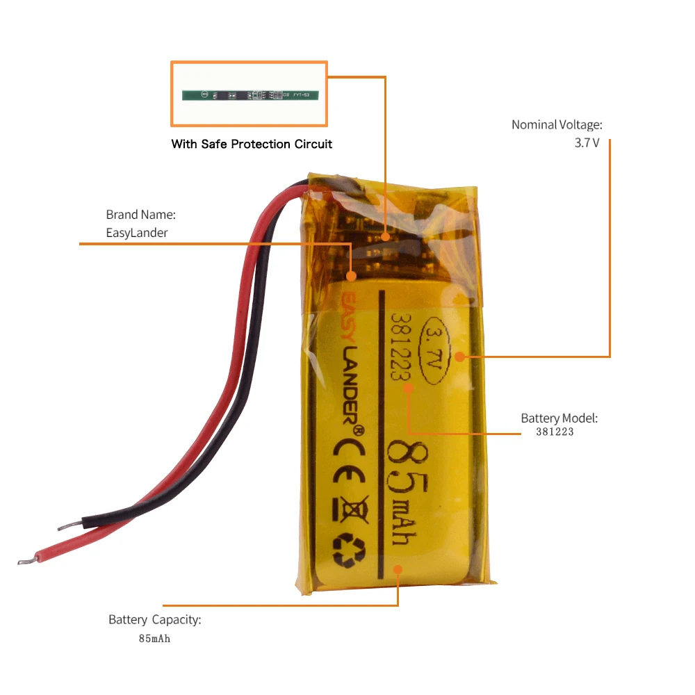 381223 3 7 V литий полимерная батарея 381224 85mah MP3 MP4 MP5 Bluetooth гарнитура|Перезаряжаемые