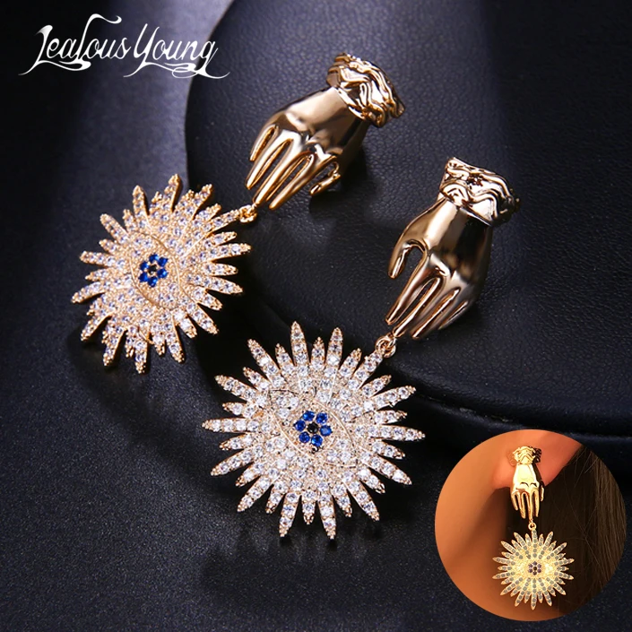 

2019 New Famous Brand Women Party Drop Earrings Round Multicolor Zirconia Long Earing Vintage Jewelry Gift Accessories