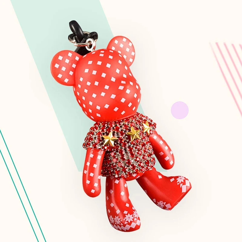 Handmade DIY Craft Rhinestone Cartoon Bomgom Bear Keychain Leather Rope Tassel Key Chain Gloomy Bag Charm Pendant Gift