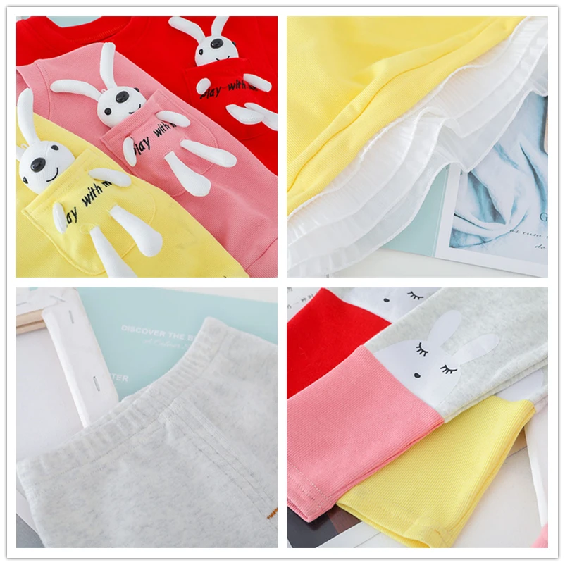 Girls Clothing Set Kids Clothing Set Baby Girls Clothing Lace Cartoon Rabbit T Shirt Pants