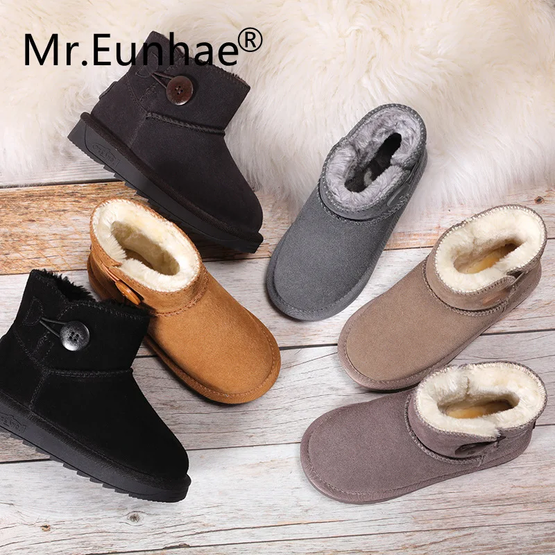 

Boys Girls Genuine Leather Winter Snow Boots Plush Ankle Boots Australia Ugs Boots Anti-Slippery Rubber Boots Botte Bebe Fille