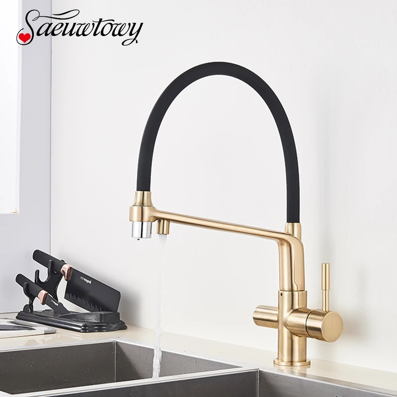 Brass Fliter Kitchen Faucet Deck Mounted Black Rotating 360 ° Rotate with sprayer Mode Hot and Cold Mixer Crane | Обустройство дома