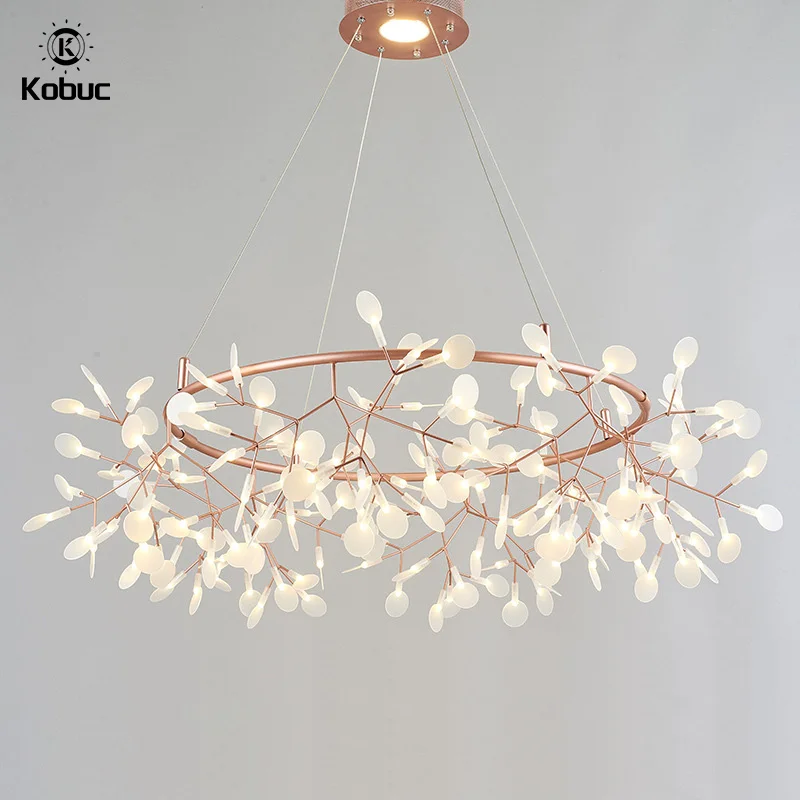 Kobuc Romantic Firefly LED Chandelier Light Stylish Tree Branch/Round Metal Dining room Restaurant Ceiling Spotlight | Освещение