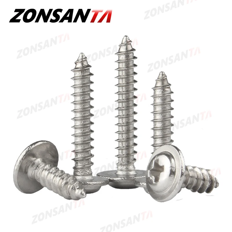 Self tapping screw 50pcs M1.4 M1.7 M2 M2.3 M2.6 M3 M4 Cross Round Head with Washer Self Tapping Screw 304 Stainless Steel Wood Screws