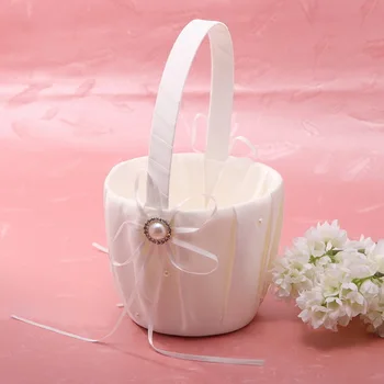 

25CM Classic Flower Basket in Satin With Faux Pearl