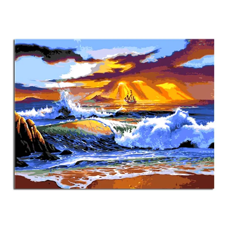

Colorful Seascape DIY Digital Oil Painting By Numbers Modern Wall Art Canvas Handpaint Unique Gift For Art Wall Home Decoration