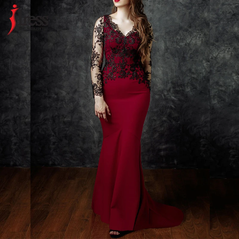 IDress High Quality Elegant V Neck Evening Mermaid Wedding Party Dress Sexy Lace Patchwork Dress Full-Length Maxi Long Dress (10)