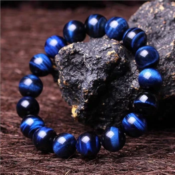 

Natural Blue Tiger's Eye Gemstone Hawk Eye Round Beads Bracelet 10mm 12mm 14mm Charming Man Women Crystal Stretch For AAAAA