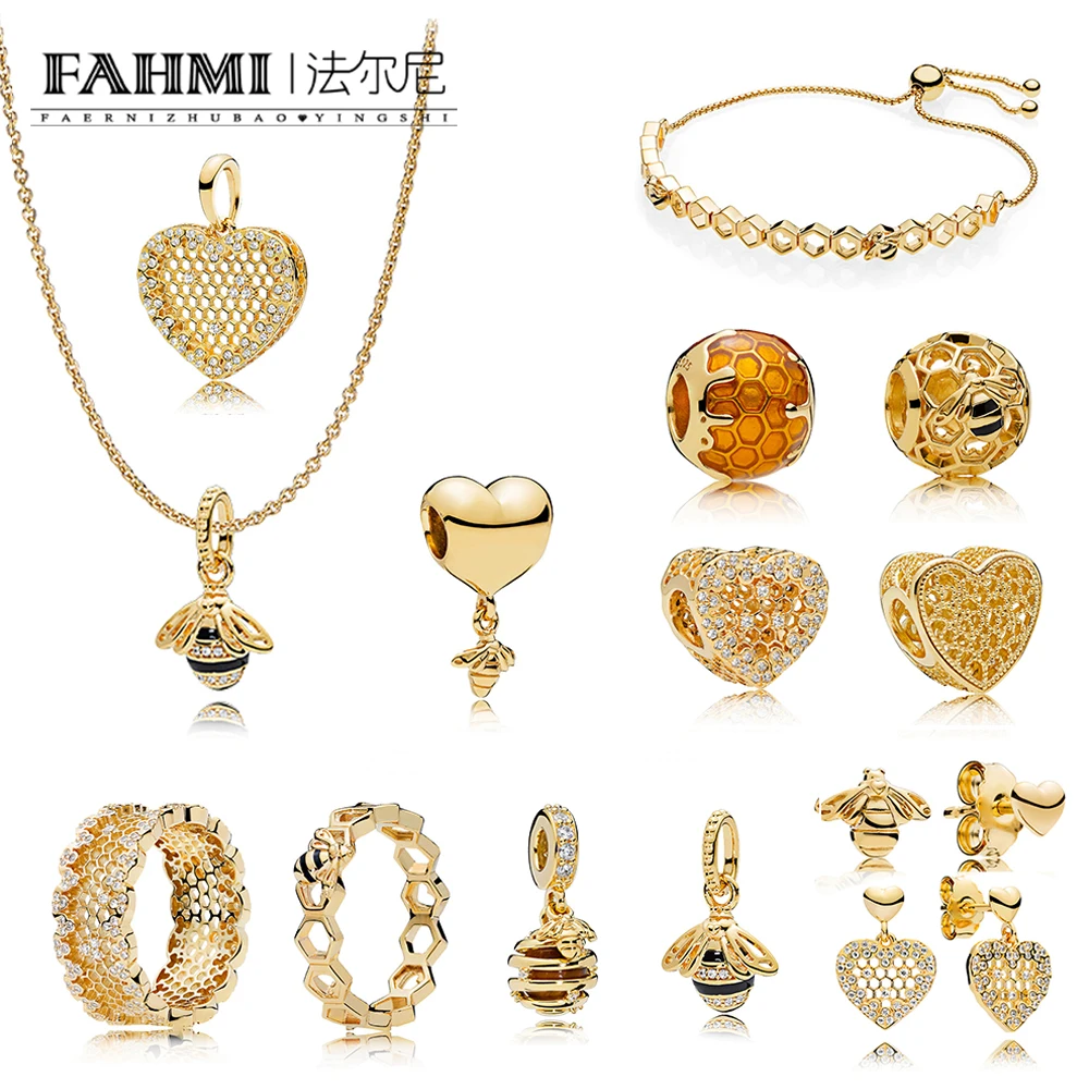 

FAHMI 100% 925 Sterling Silver 1:1 Shine Honeycomb Lace Queen Bee SWEET AS HONEY Ring Earrings Pendant Necklace Bracelet Beaded