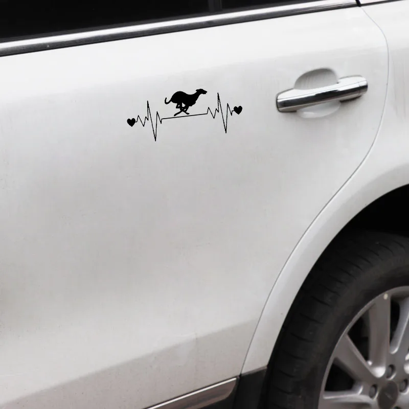 

16.5CM*6.7CM Lovely Dog racing Whippet Heartbeat Line Vinyl Black/White Car Sticker Accessories for Jaguar XF XJ-S X-Type XE