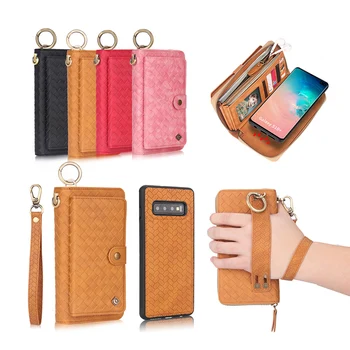 

Haissky Multifunction Woven Pattern Leather Wallet Case For Samsung Note 10 10+ S10 S10 Plus S10e Women Purse Handbag Cover