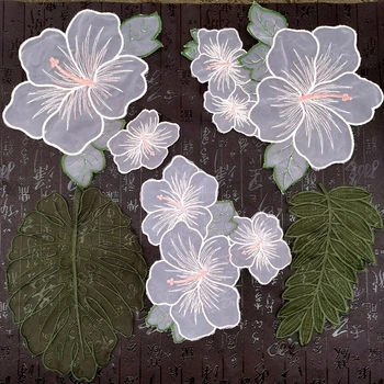 

1pcs Embroidered Organza Lace Patch Accessories Lace Trim Applique Fabric Flower Leaf Pattern Patch for Dress Clothing