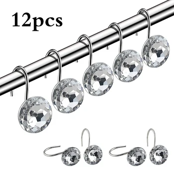 

Shower Curtain Hooks 12pcs Transparent Crystal Hangers For Home Decoration Bathroom Accessaries Curtain Rings Hanger