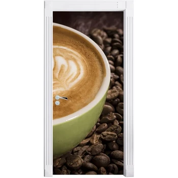 

PVC Waterproof Art Home Decor Coffee Brown Decal Door Green a Cup 3D Print Sticker Self Adhesive Diy Paper for Bedroom Sticker