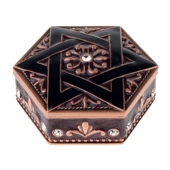

Elegant Classic Vintage Metal Antique Jewelry Box Flower Carved Engraved Retro Trinket Storage Organizer