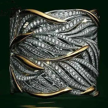 

Full Zircon Wrap Multilayer Gold Two-tone 925S Men and Women Multi Stripe Golden Flash Feather Ring Luxury diamond ring
