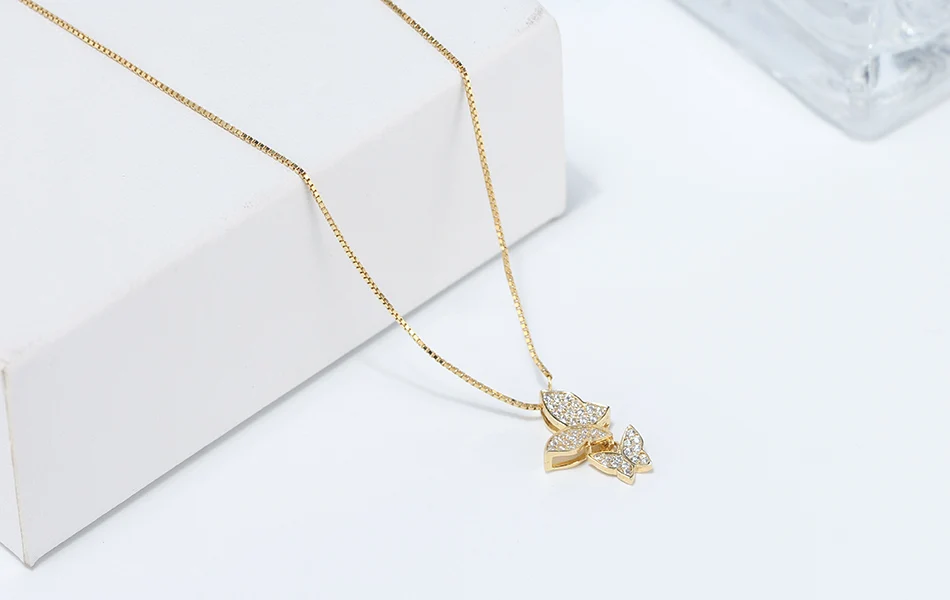 ORSA JEWELS Lovely Two Butterflies Pendant Necklace 925 Sterling Silver Cute Pendant Necklace AAAA Zircon Genuine Jewelry SN191