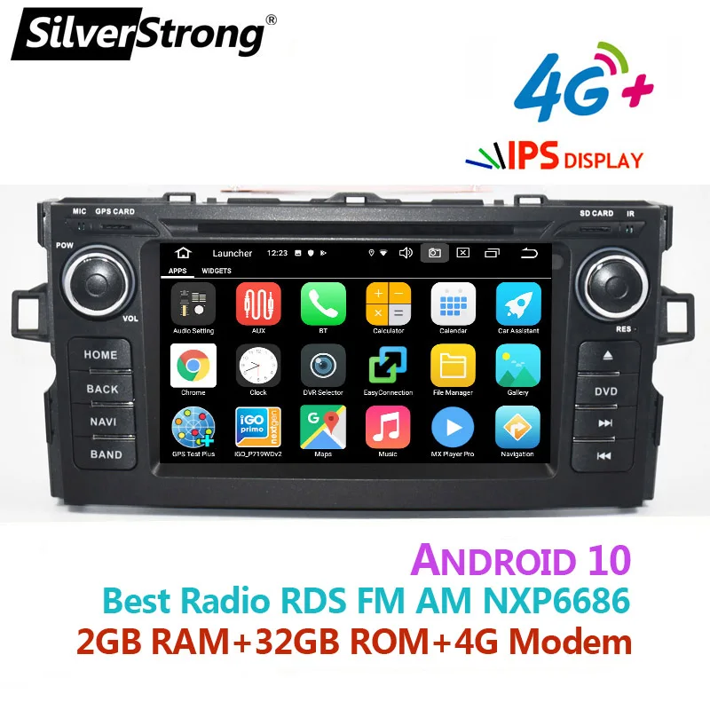 SilverStrong 4G Carplay 32 ГБ Android10.0 автомобильный 2DIN для TOYOTA AURIS хэтчбек sim модем DVD