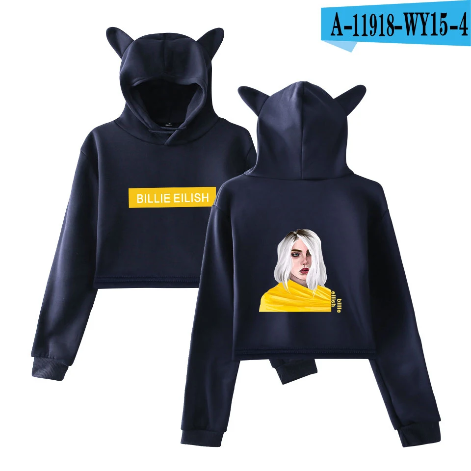 Толстовка в стиле хип-хоп Billie Eilish Cat, женская сексуальная толстовка с кошачьими ушками, модный трендовый Топ,, Kpop Kawaii Harajuku, уличная одежда - Цвет: Navy 1