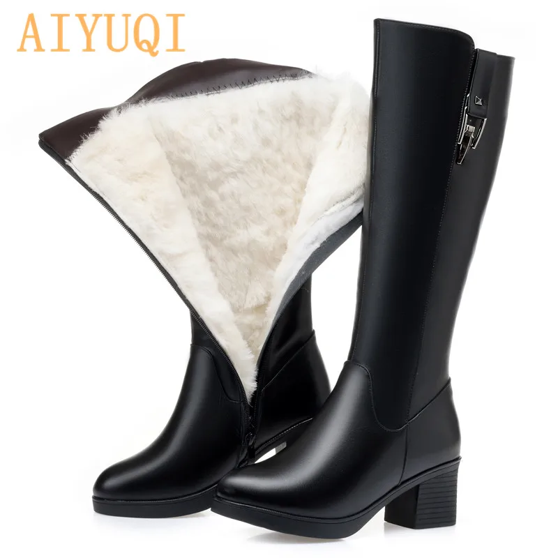 

AIYUQI Winter Women Long Boots Genuine Leather Natural Wool Warm High Boots Women Fashion Large Size Women Riding Boots