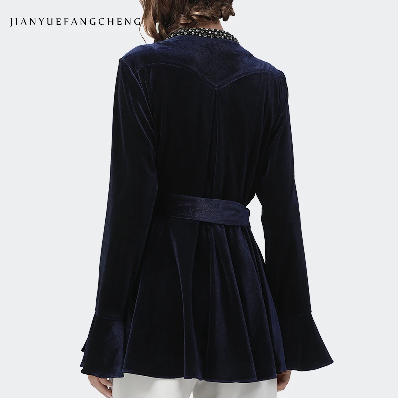 Luxury Diamond-studded V-Neck Velour Blouse Women