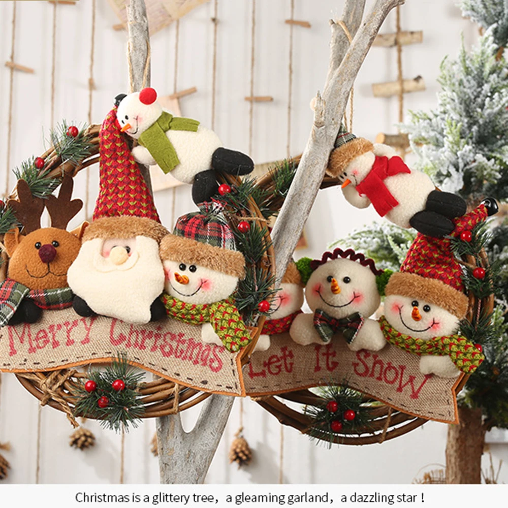 New Year Tree Ornaments Christmas Decorations For Home Explosion Rattan Circle Pendant Rattan Wreath Pendant Gift