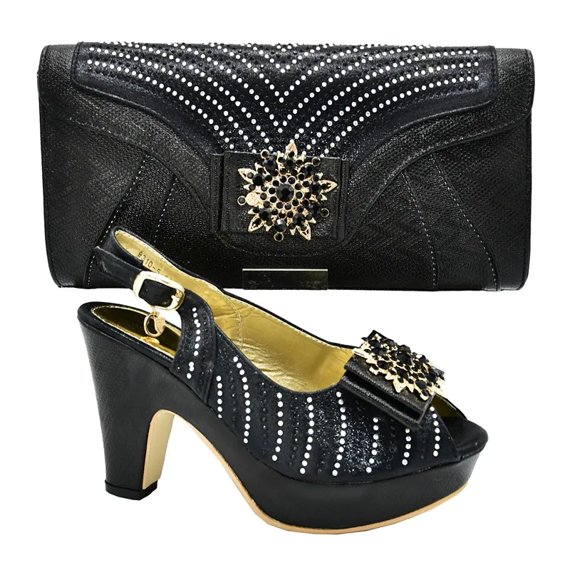 Итальянская женская обувь и сумочки в тон, украшенные стразы из женской обуви и сумочки в нигерийском стиле; Летняя обувь на высоком каблуке для Для женщин элегантные