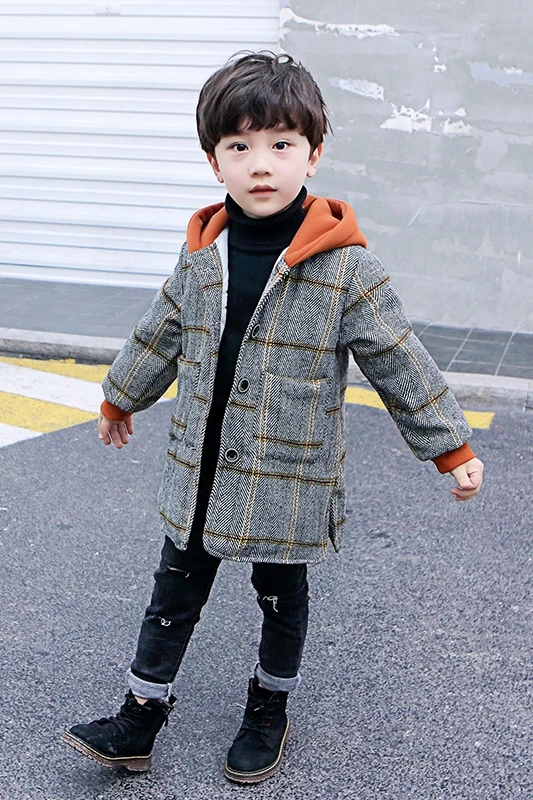 Hot Boys Woolen Coat Children's Spring Autumn Wool & Blends Jacket Windbreaker Kids Casual Handsome Outerwear Trench Jacket X229