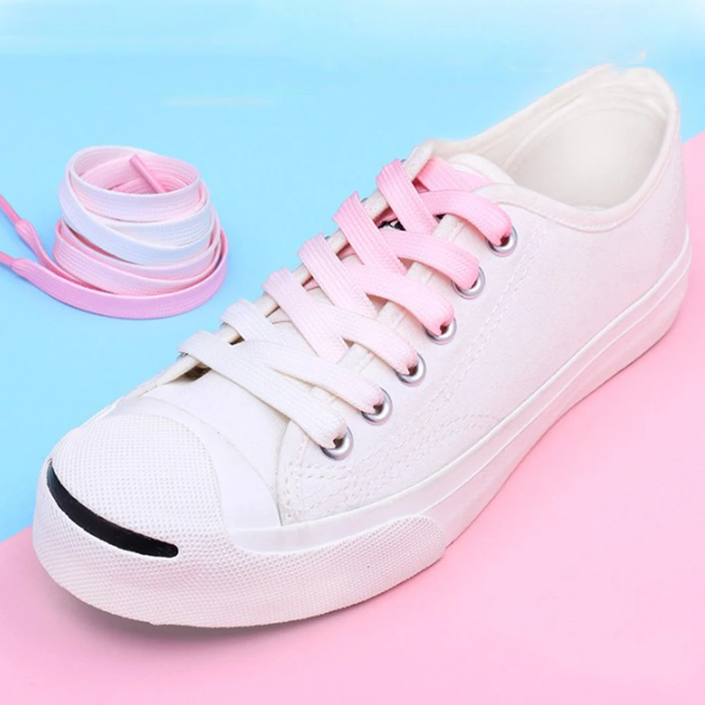 1 пара, модные красивые спортивные шнурки с градиентом, повседневные шнурки ярких цветов, парусиновые шнурки, плоские шнурки для молодых женщин, кроссовки - Цвет: Розовый