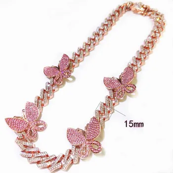 

15mm Geometry Rhombus Miami Cuban Chain Necklace Boys Men Hip hop Dragon Lock Clasp Link Butterfly Charm CZ Jewelry Bracelet