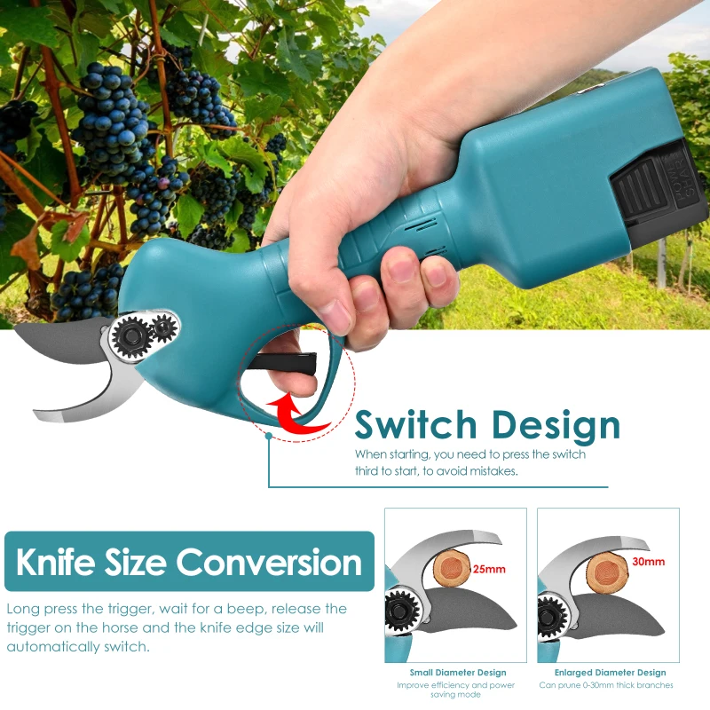

Hot 16.8V Cordless Electric Pruning Shears Trimmer 25mm Cutting Secateur Branch Cutter Tree Pruning Tool Recharge Garden Pruner