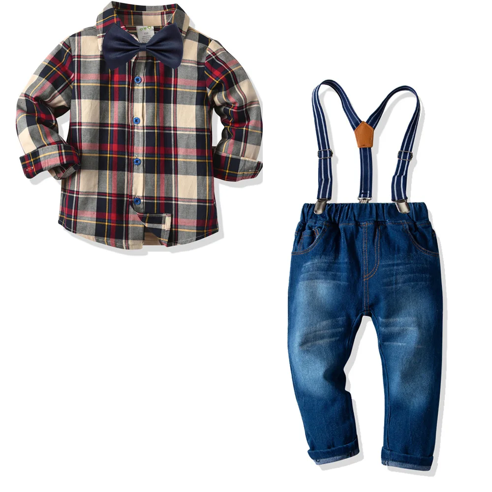Fall and Winter Fashion Plaid Kid Boys Clothes Long Sleeve Shirt + Pants Casual Children Baby Boy Clothing Sets