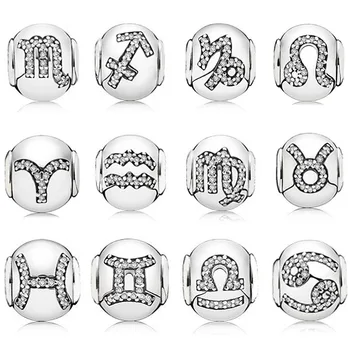 

NEW 100% 925 Sterling Silver Charm Embrace Twelve constellations With Cubic Zirconia Beads Fit diy Bracelet & Bangle Jewelry