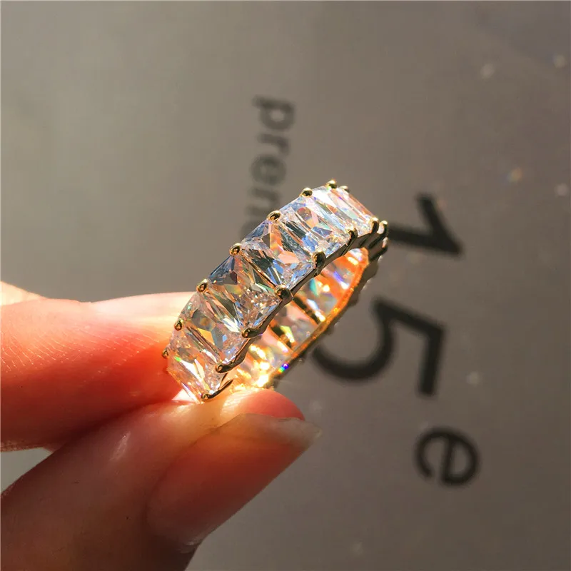Luxury Female Square Rainbow Zircon Ring Charm Love Wedding Engagement Ring High Quality Silver Gold Finger Rings For Women