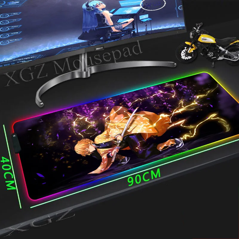  XGZ Anime Blade of Ghost Devil Killer Large RGB Mouse Pad Lock-edge Computer Colorful Keyboard Desk